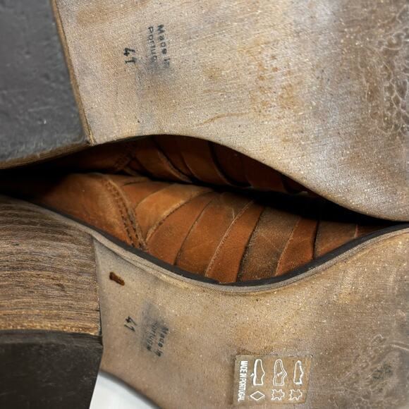 Free People Hybrid Strappy Stacked Heel Leather Ankle Boots Brown 41, 10 - Picture 7 of 9